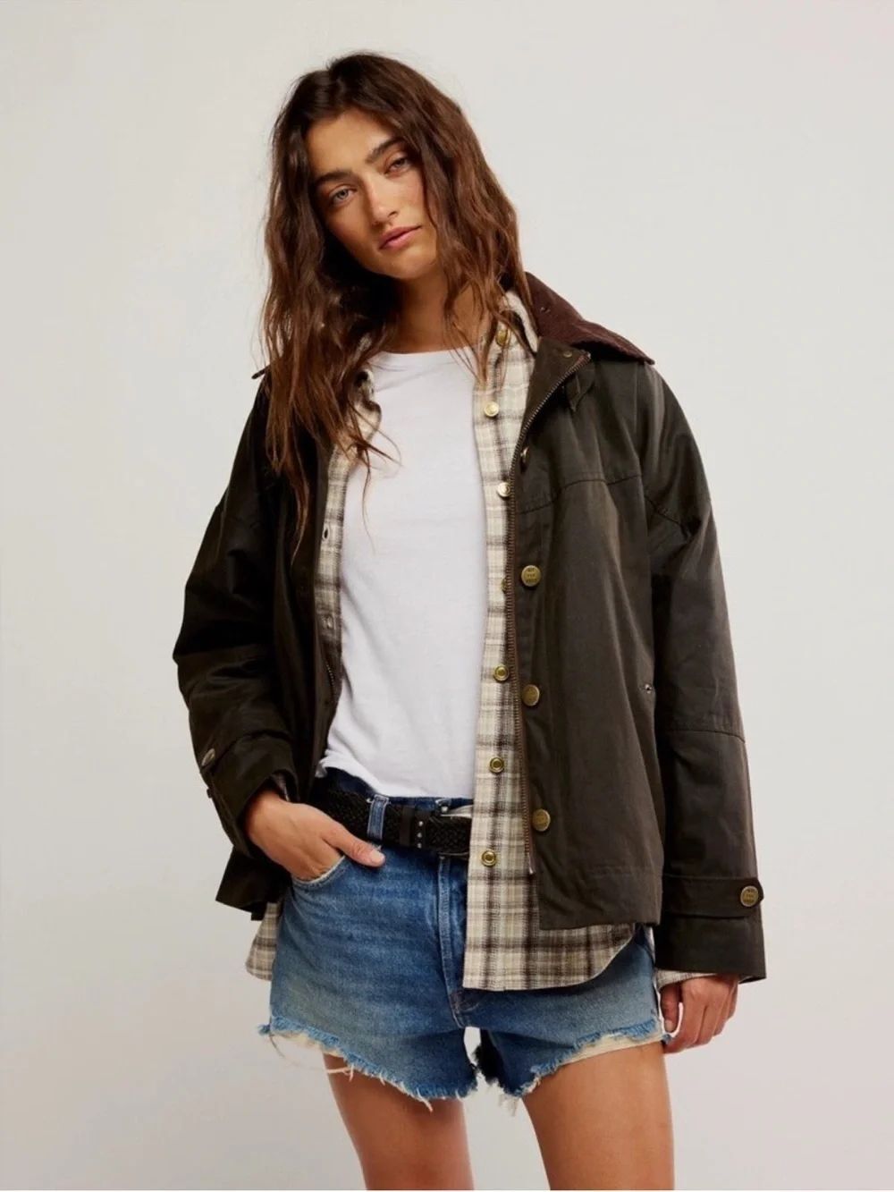 NWOT Free People We the Free Cori Waxed Olive Green Utility Jacket